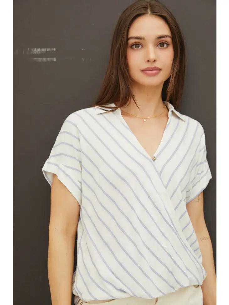 Striped Wrap Short Sleeve top