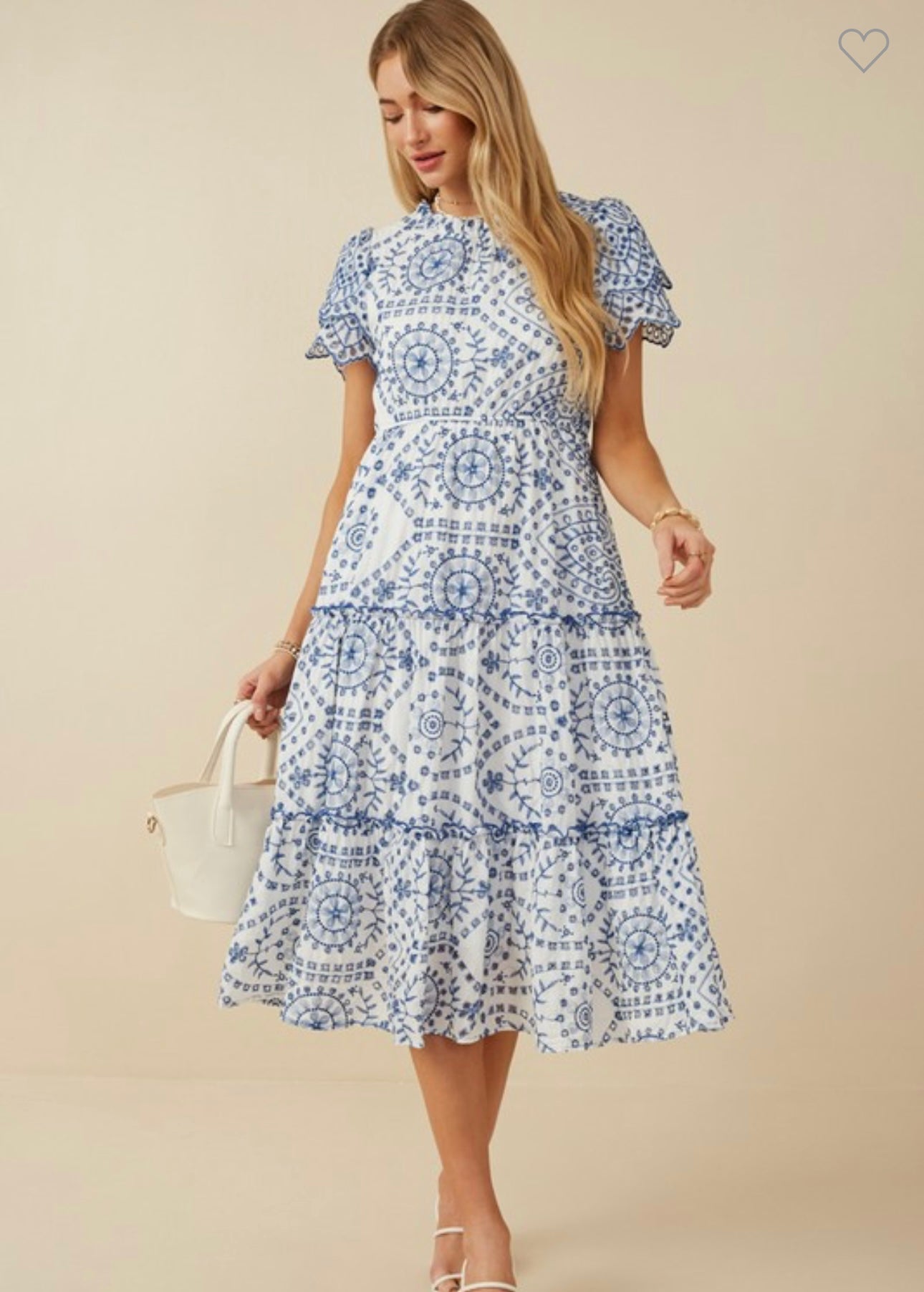 Eyelet Lace Scallop Sleeve Midi Dress