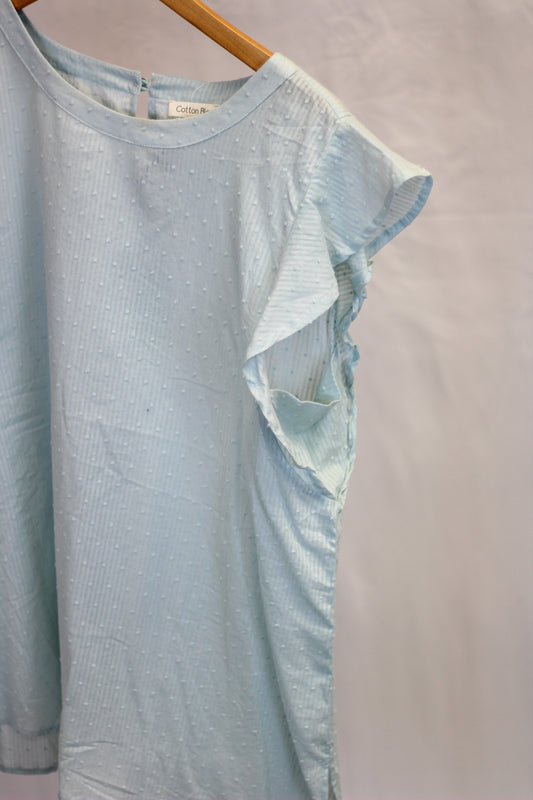 Mint Swiss Dot Ruffle Sleeve Blouse