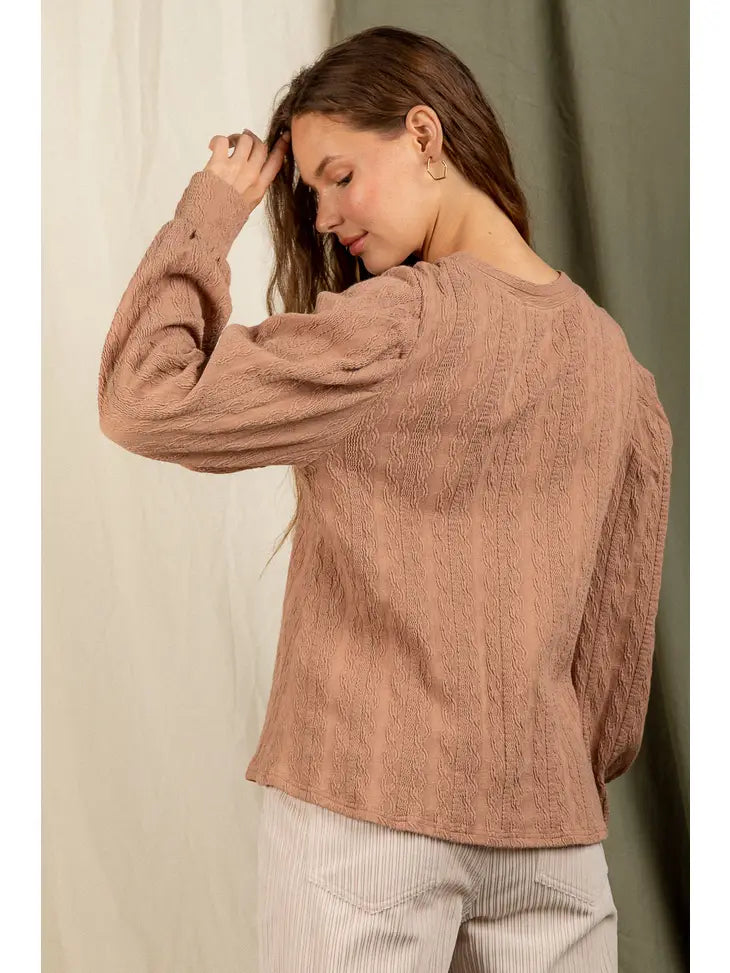 Puff Shoulder Detail Solid Knit Top