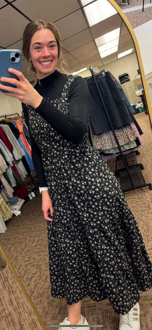 Floral Corduroy Jumper Dress