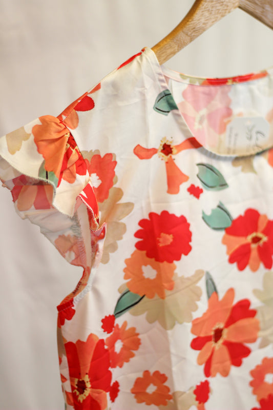 Ruffle Sleeve Flower Top