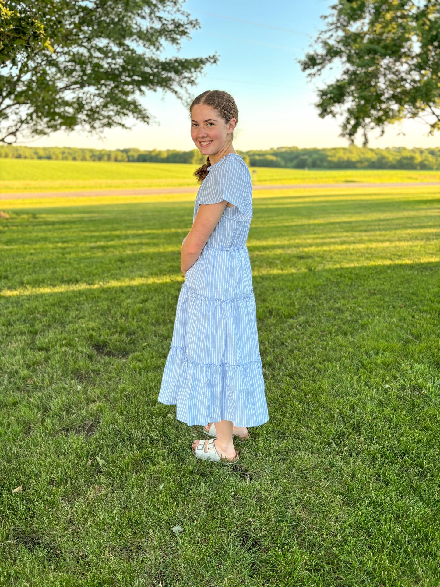 Ella Blue Striped Midi Dress