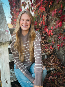 Mocha Striped Mock Neck Sweater