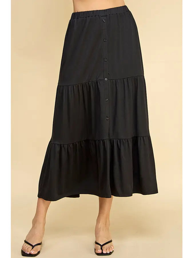 Button Front Tiered Maxi Skirt