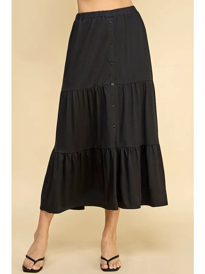 Button Front Tiered Maxi Skirt