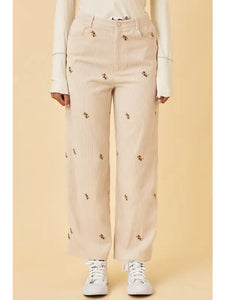 Embroidered Floral Corduroy Pants