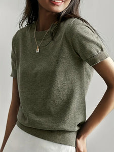 Solid Crewneck Short-Sleeve Sweater