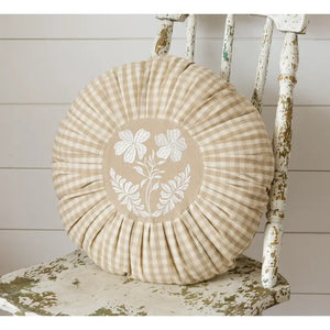 Round Pleated Pillow - Tan and Linen