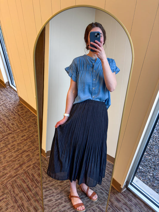 Black Pleated Midi Skirt