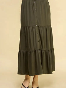 Button Front Tiered Maxi Skirt