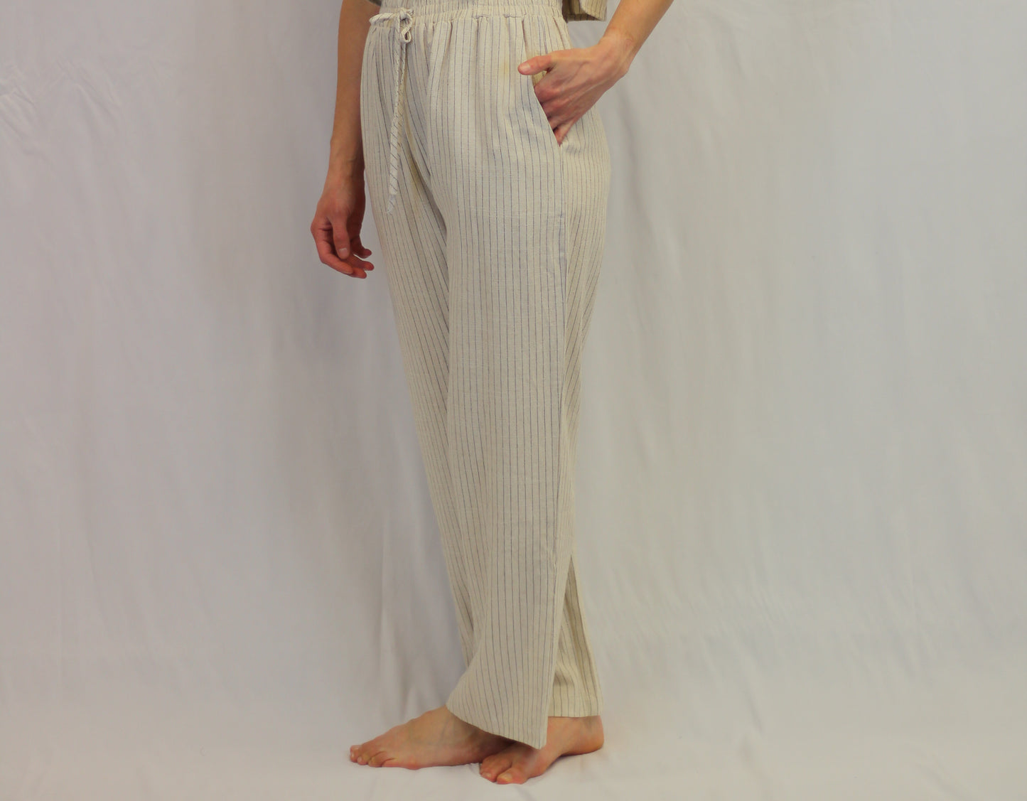 "Aspen" Pinstripe Drawstring Straight Leg Linen Pants