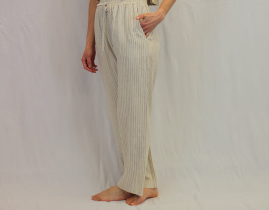 "Aspen" Pinstripe Drawstring Straight Leg Linen Pants