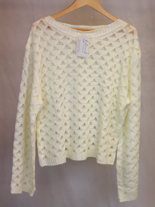 Ivory Eyelet Crochet Knit Pullover