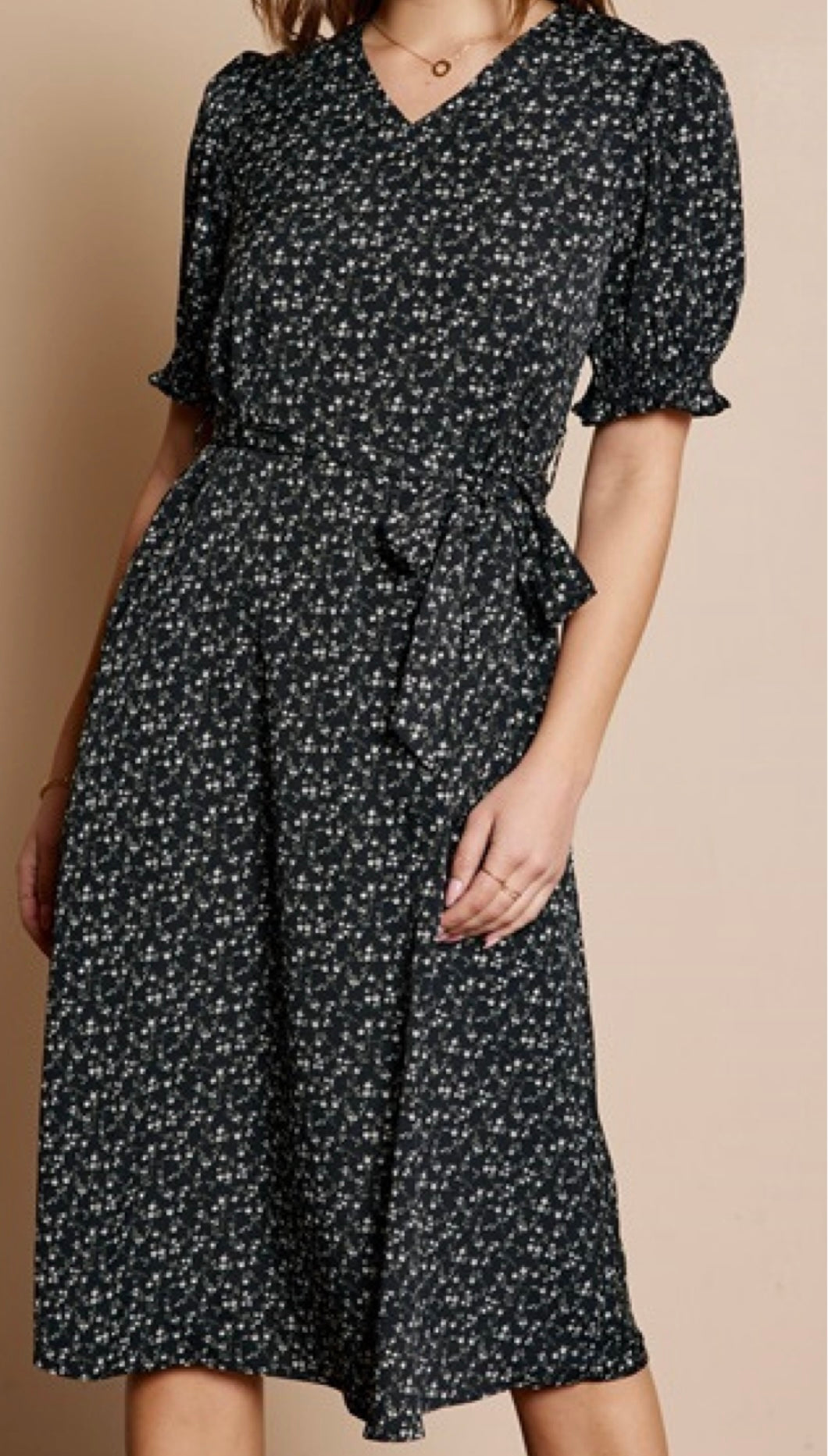 Floral Print Tie Midi Dress