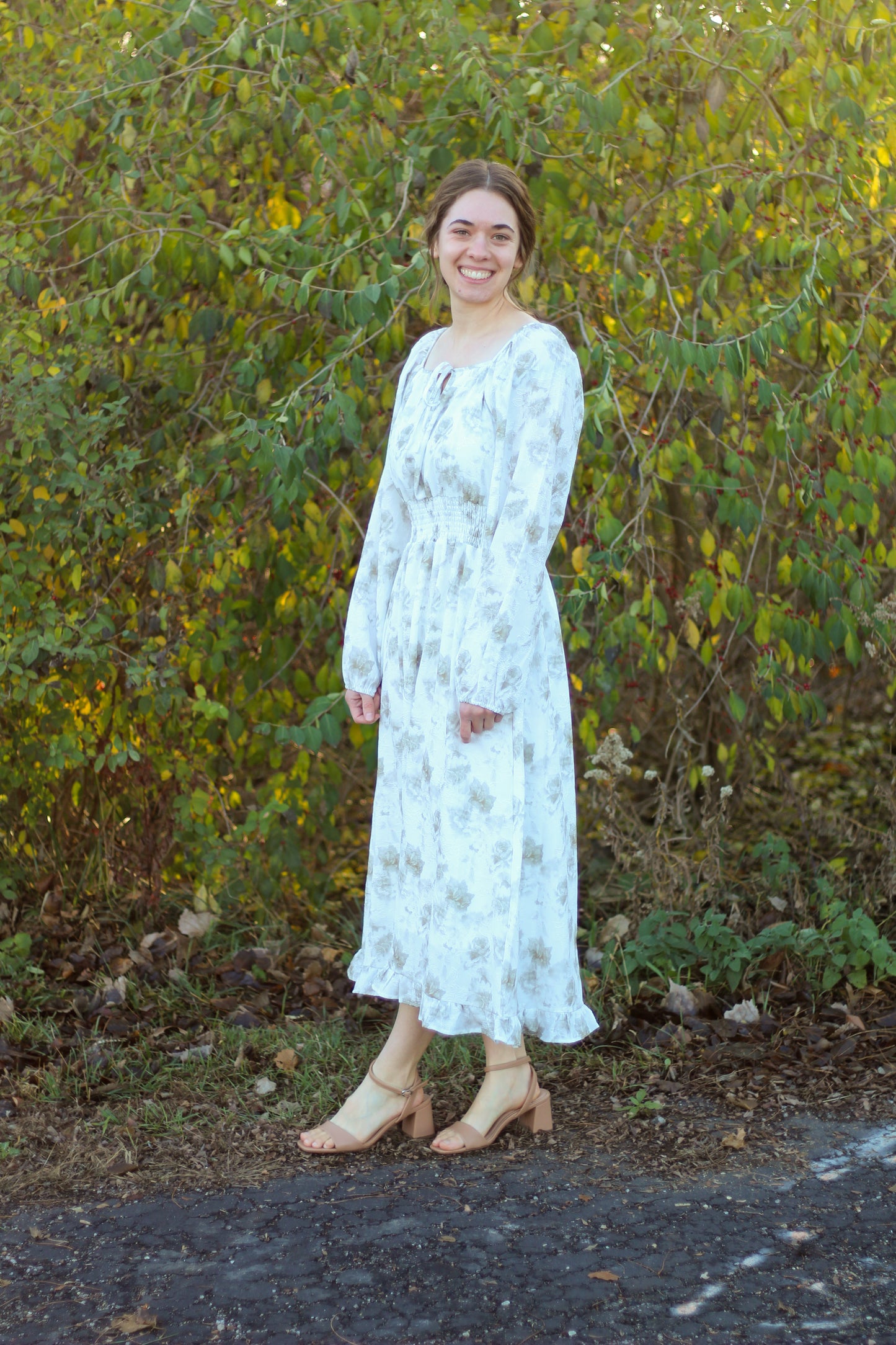 Textured Floral Smocked Waist Dress