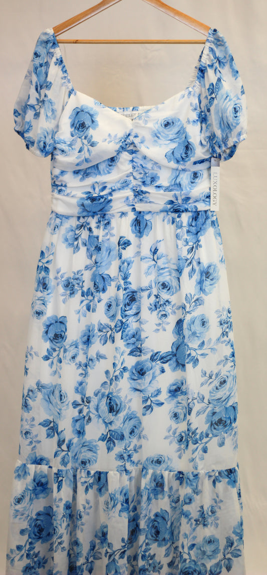 Ruched Bodice Vintage Chiffon Midi Dress