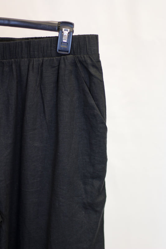 Black Linen Blend Straight Leg Bottoms