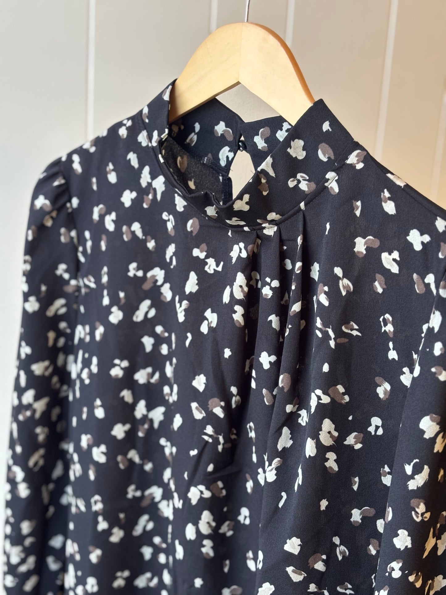 Marble Spotted Mock Neck Blouse
