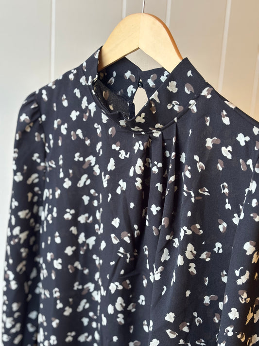 Marble Spotted Mock Neck Blouse