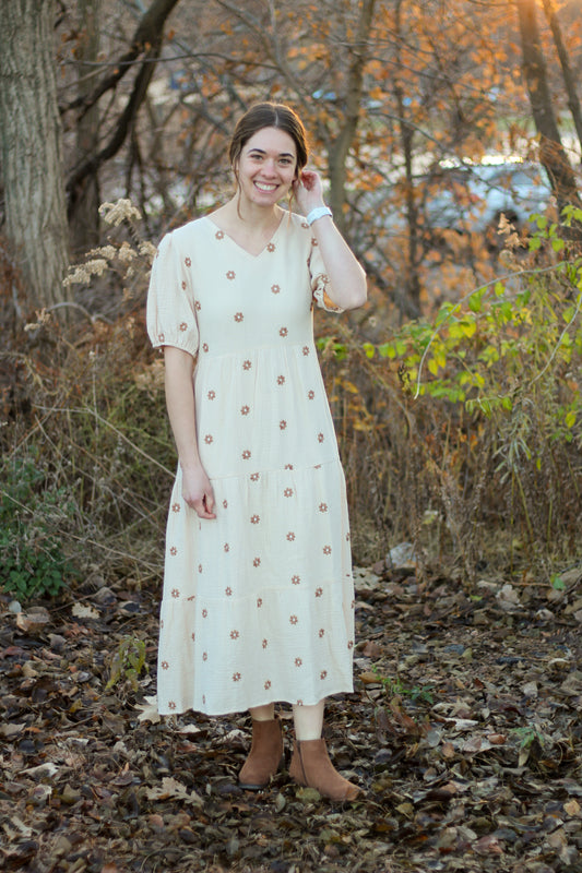 Vanilla Cream Cotton Midi Dress