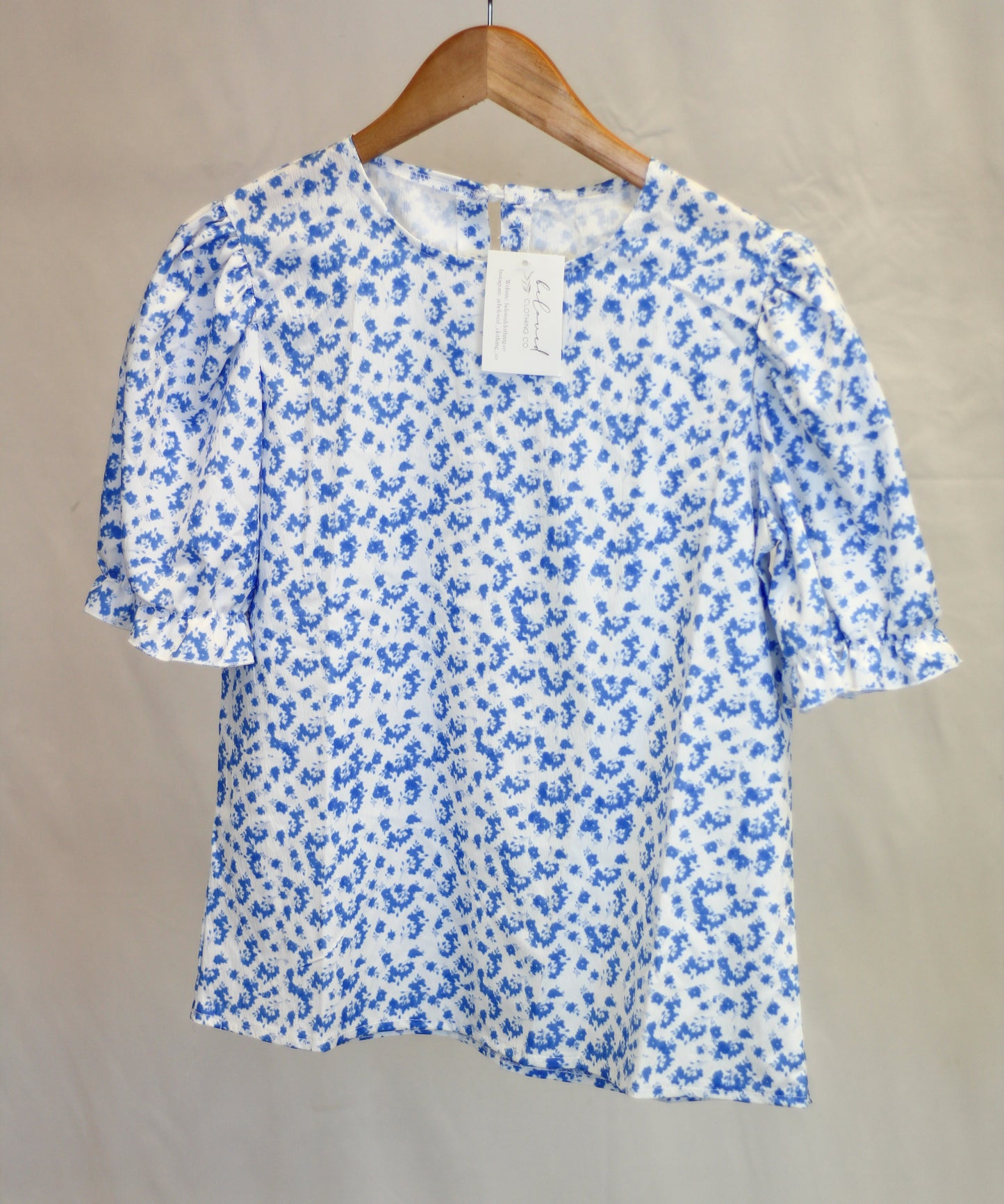 Sky Blue Floral Smocked Puff Sleeve Blouse