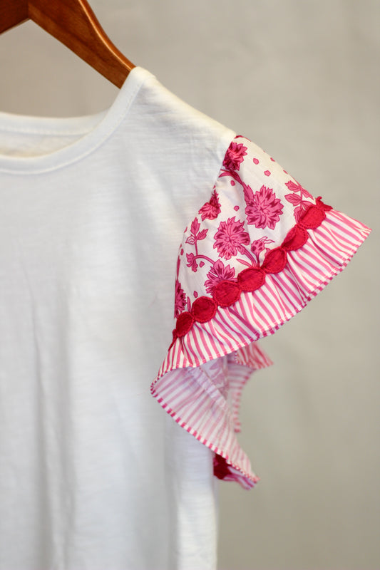 Ruffle Sleeve Patchwork Blouse