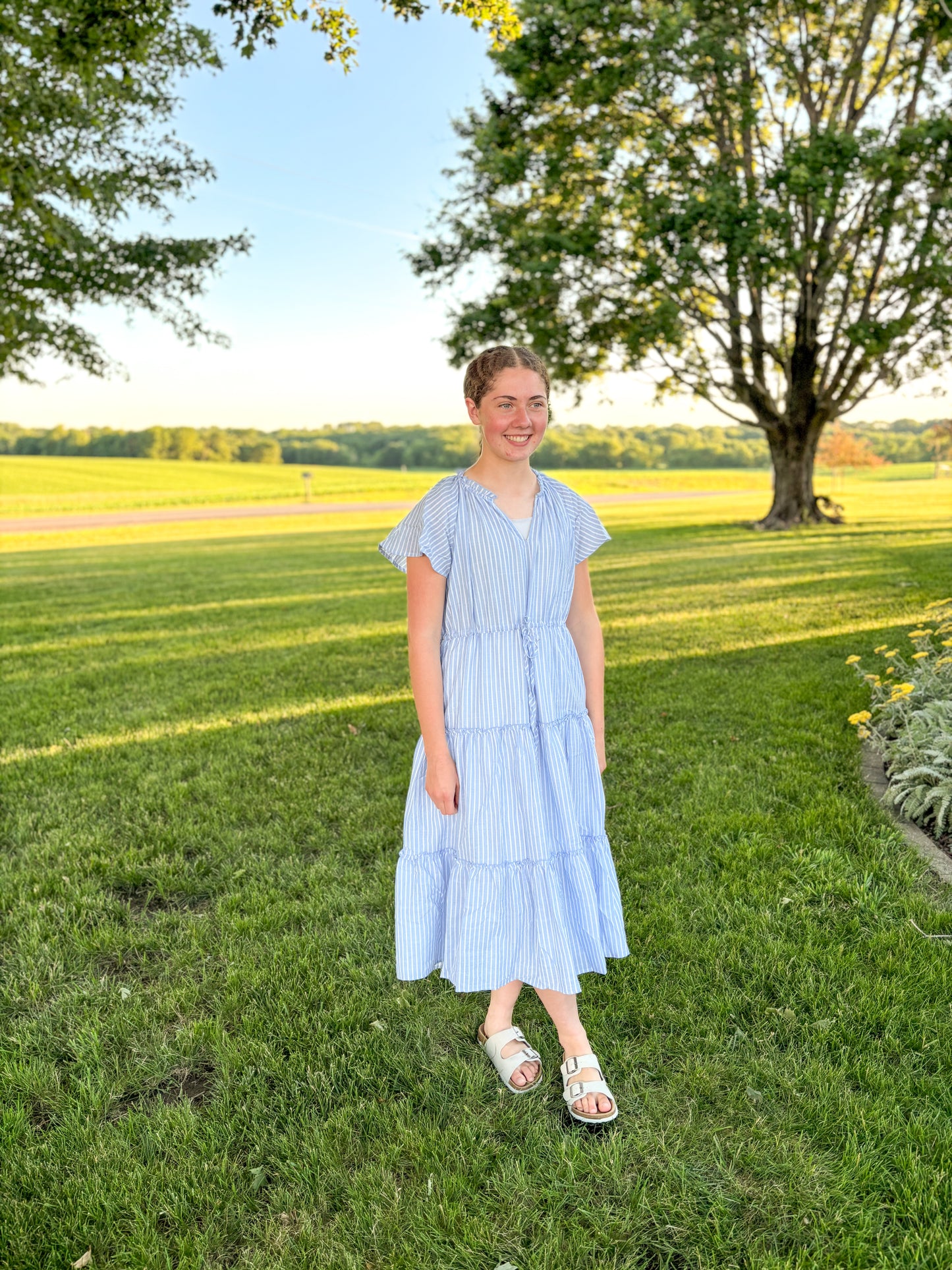 Ella Blue Striped Midi Dress