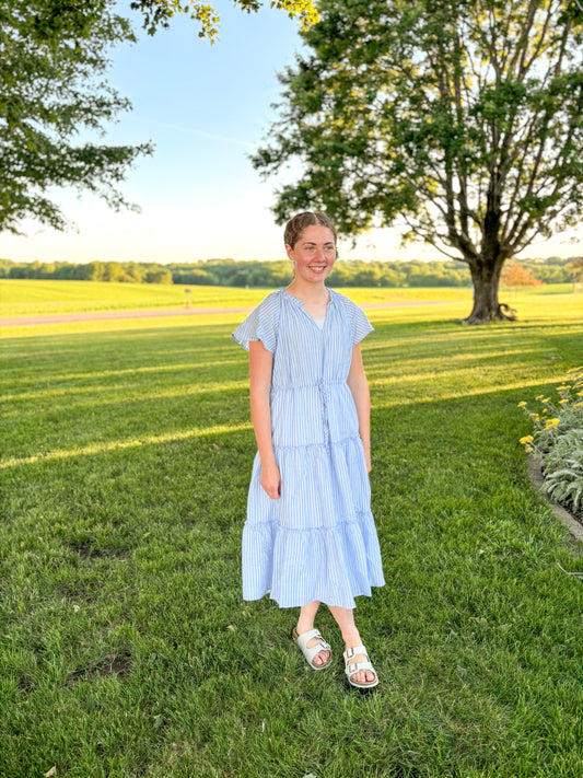 Ella Blue Striped Midi Dress