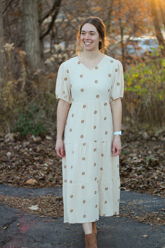 Vanilla Cream Cotton Midi Dress