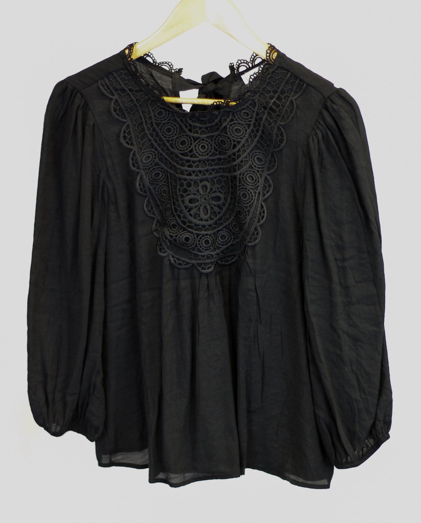 Black Crochet Back Tie Blouse