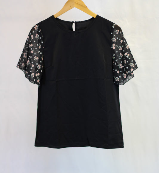 Floral Sleeve Crewneck Blouse