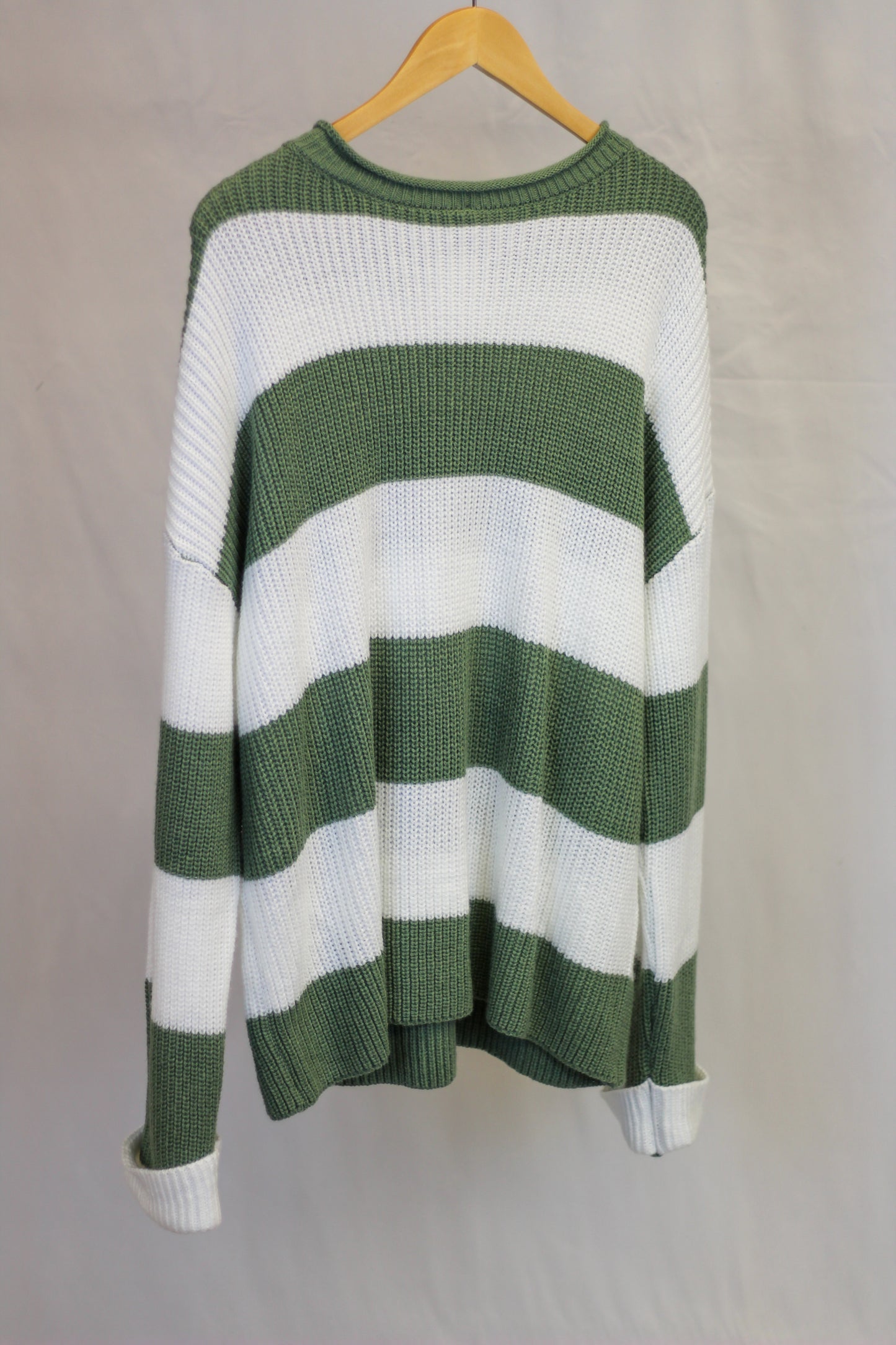 Olive Striped Oversized Sleeve Sweater