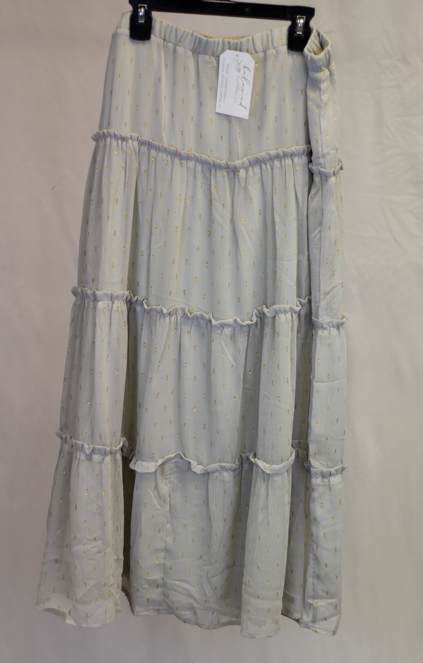 Gold Sparkle Tiered Midi Skirt