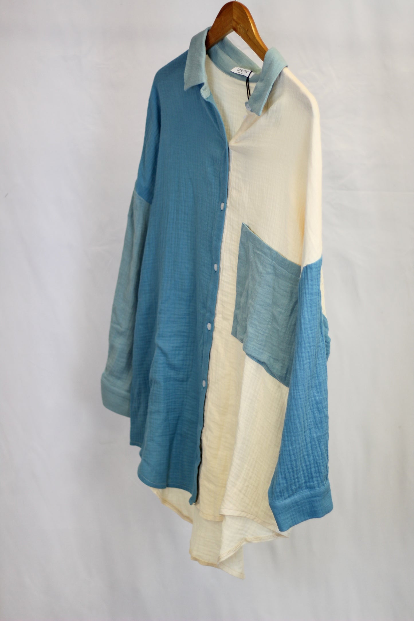 Blue Colorblock Button Up