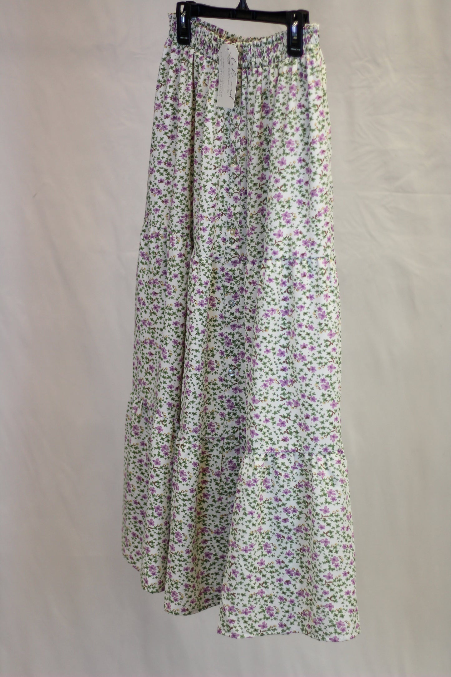 Floral Sage Button Midi Skirt