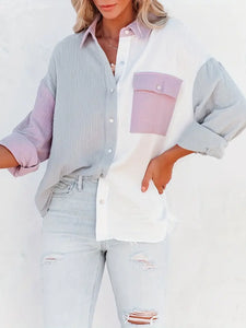 Colorblock Button Up Top