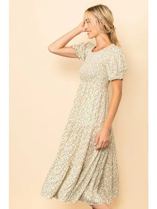 Vintage Floral Smocked Midi Dress