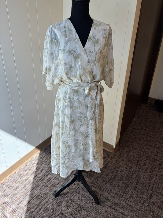 Floral Print Ruffle Hem Self Tie Dress