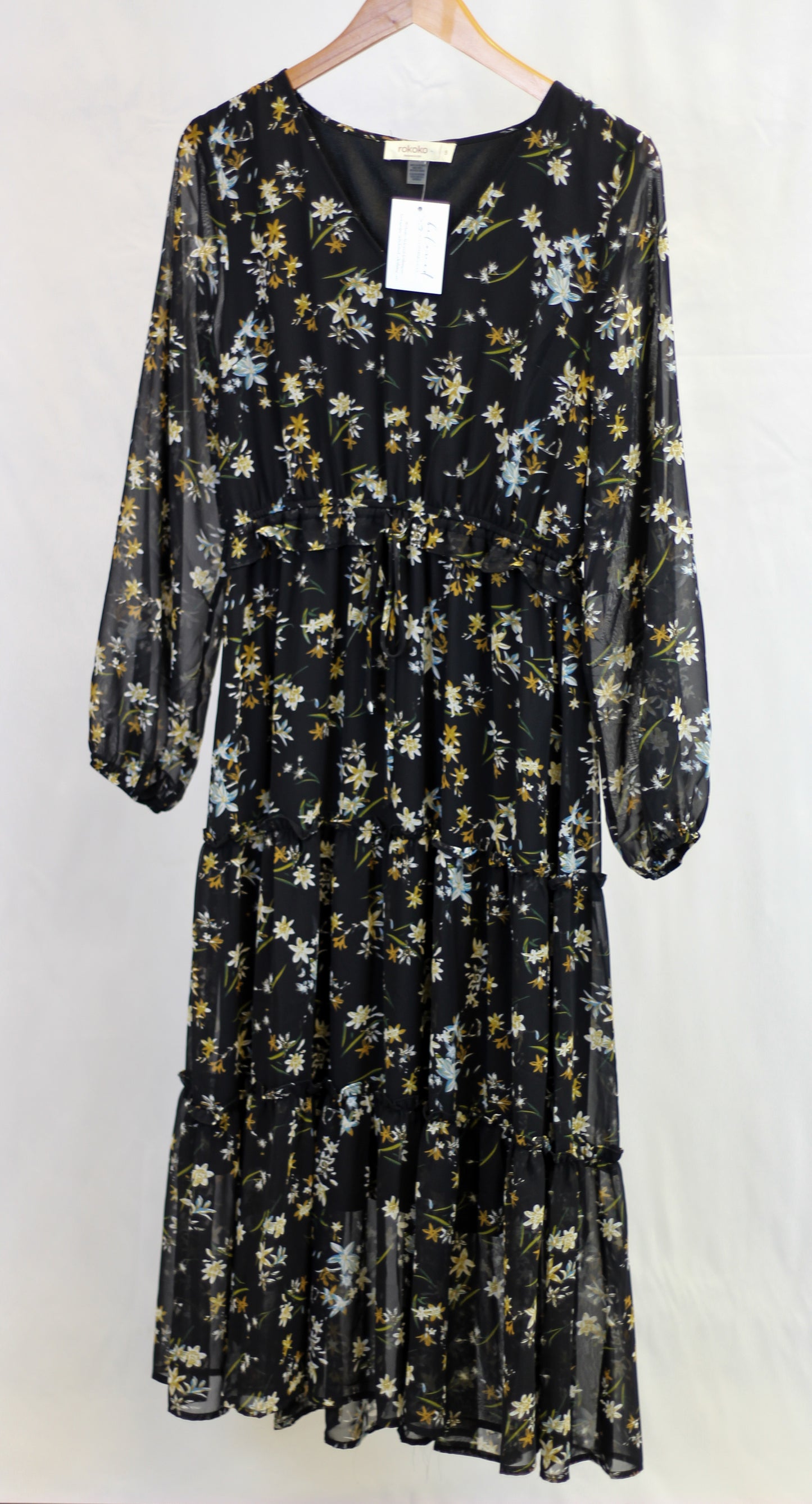 Long Sleeve Floral Cinch Waist Dress