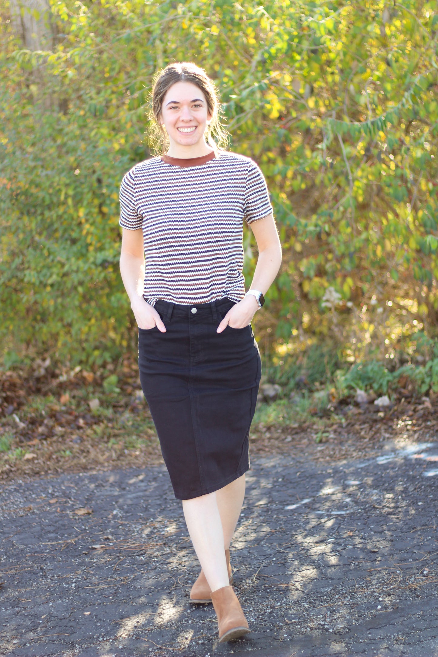 Black Denim Midi Skirt