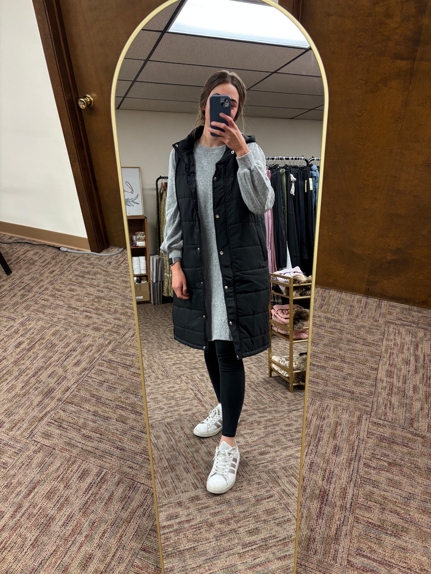 Long Puffer Hooded Vest