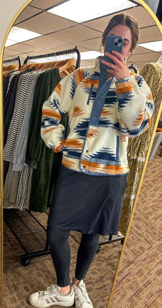 Navy Aztec Sherpa Jacket