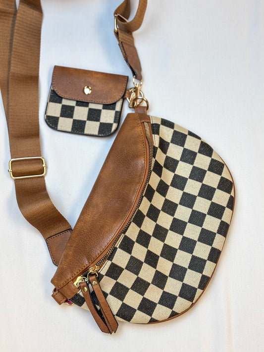 Faux Leather Checkered Belt Bag