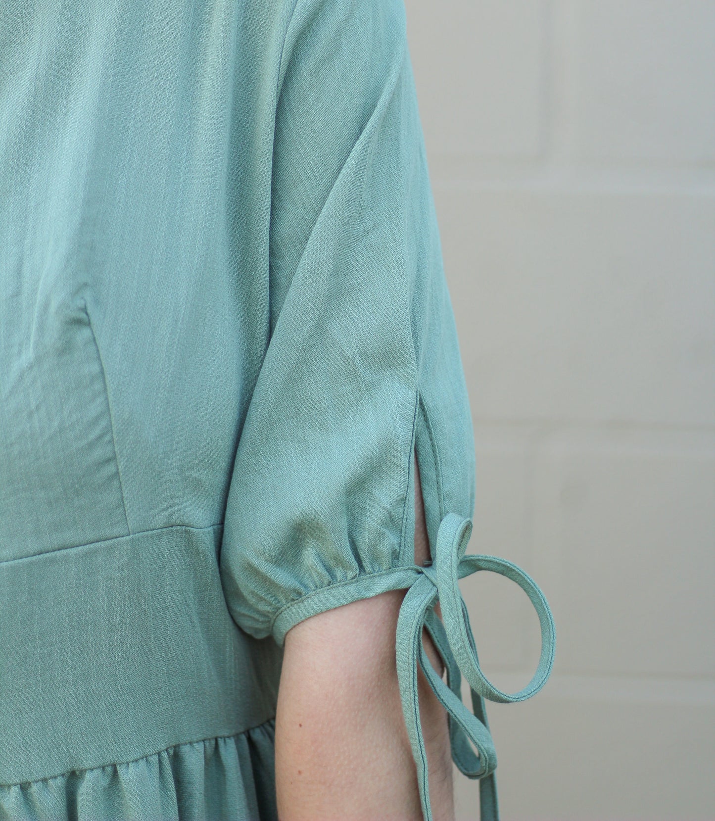 Sage Button V-Neck Linen Dress