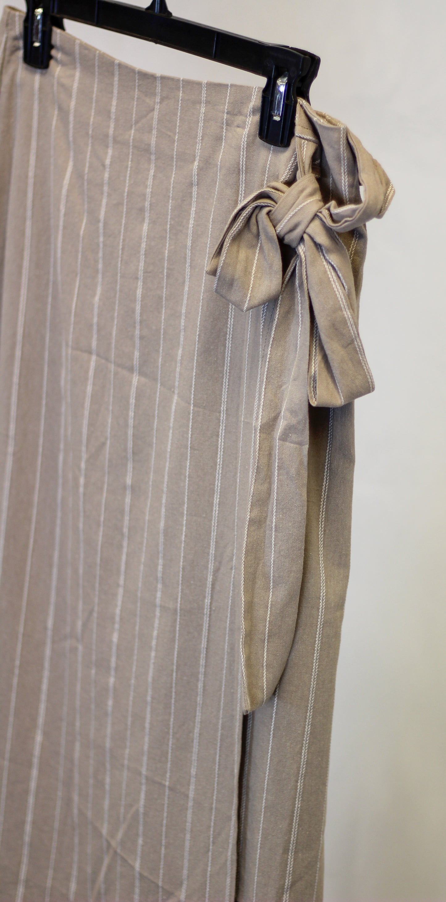 Linen Striped Side Tie Midi Skirt
