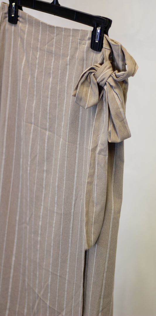 Linen Striped Side Tie Midi Skirt
