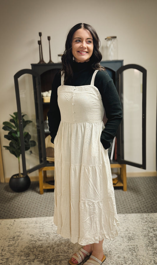 Embroidered Cream Jumper Dress