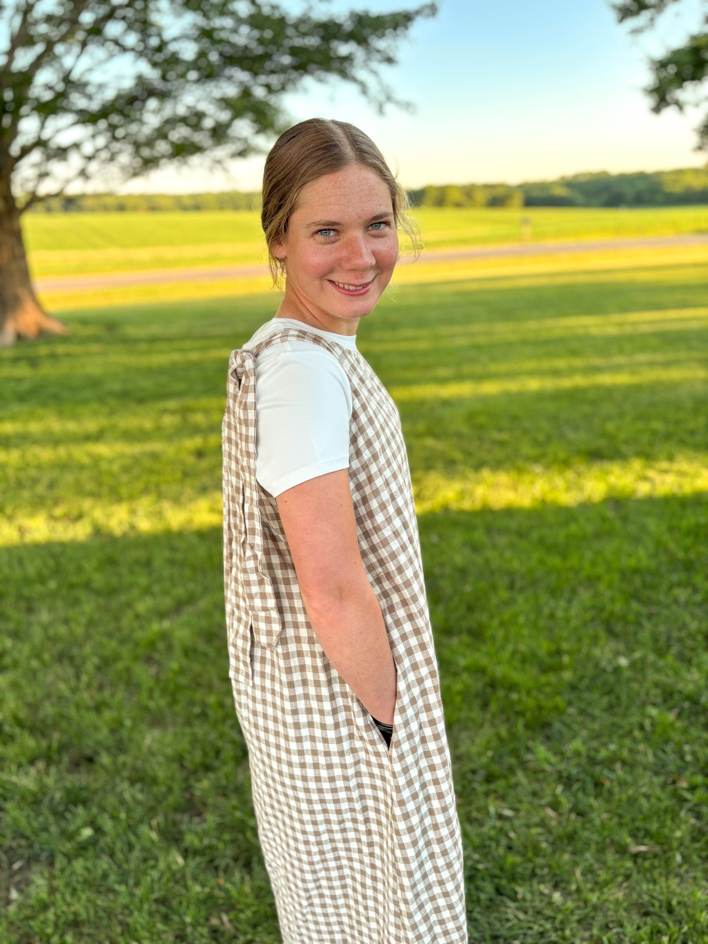 Brown Gingham Cotton Sun Dress