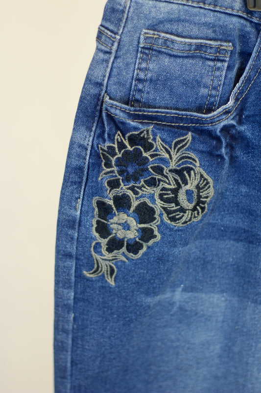 Floral Embroidered Denim Skirt